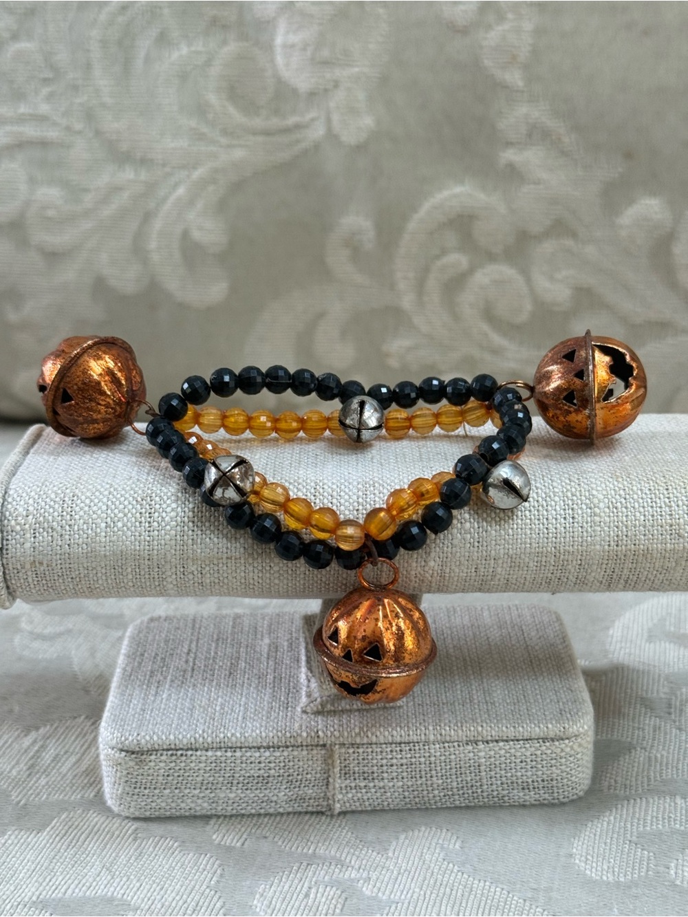 Halloween Bracelet with Copper Jack-O'-Lantern Charms
